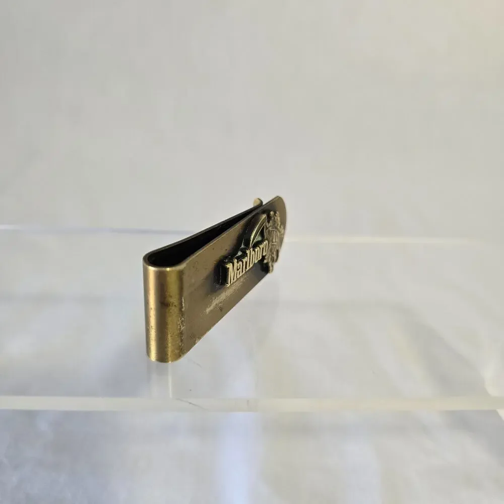 Vintage Marlboro Cowboy Brass Money Clip Western Advertising Promo Collectible